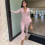 Women autumn and winter sexy mesh Patchwork Blazer + Pant two-piece