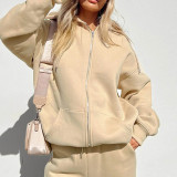 Fall/Winter Women Solid Color Loose Hoodies + Pants Casual Two-Piece Set