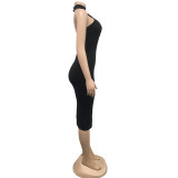 Women Solid Halter Neck Sleeveless Off-the-Shoulder Dress