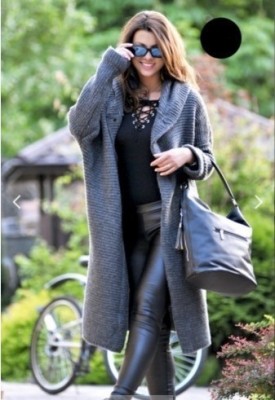 Plus Size Women Fall/Winter Long Sleeve Hooded Cardigan Sweater Jacket