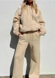 Fall/Winter Women Solid Color Loose Hoodies + Pants Casual Two-Piece Set