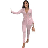Women autumn and winter sexy mesh Patchwork Blazer + Pant two-piece