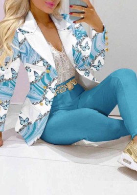 Fall Casual Fashion Suits Women's Print Blazer and pants two piece set