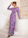 women's autumn and winter printed long sleeve maxi dress