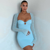Fall Chic Plunging Low Back Beaded Long Sleeve Bodycon Dress