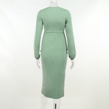 Women's Fall Elegant Long Sleeve Solid Slit Bodycon Square Neck Chic Career Dress