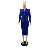 Chicturndown Collar Suit Fashion Bodycon Business Two Piece Skirt Suit