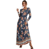women's autumn and winter printed long sleeve maxi dress