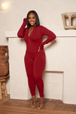 Women's Autumn Winter Long Sleeve Solid Color Zipper Jumpsuit