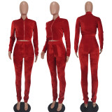 Ladies Fashion Casual Solid color Zip Long Sleeve Two Piece Tracksuit