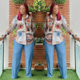Fall Winter African Plus Size Women's Two Piece Fashion Print Casual Suit Long Sleeves
