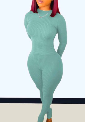 Women's Fall Winter Solid Ribbed Ribbed Long Sleeve Plus Size Two Piece Set