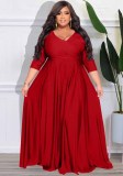 Plus Size Women's Solid Color V-Neck Sexy Wedding Long Dress