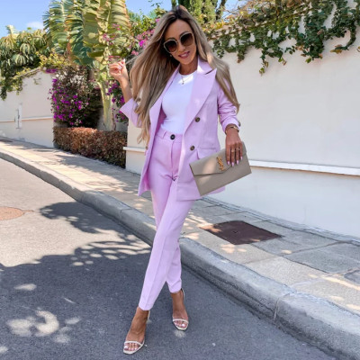 Spring Autumn Women's Solid Chic Suit Two Piece Fashion Casual Pants Set
