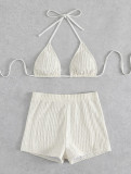 Two Pieces Square Leg Drawstring Lace-Up Swimsuit