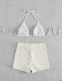 Two Pieces Square Leg Drawstring Lace-Up Swimsuit