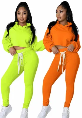 Womens Fashion Lace-Up Open Waist Hooded Two Piece