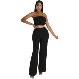 Fashion Strapless Top Straight Leg Pants Casual Open Waist Two Piece