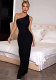 Women's Fall Sexy Low Back Slim Long Dress One Shoulder Sleeveless Dress