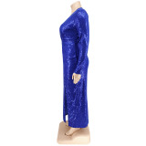 Plus Size Autumn Women's Velvet Bottom Embroidered Sequin Dress