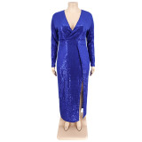 Plus Size Autumn Women's Velvet Bottom Embroidered Sequin Dress