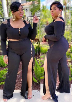 Fall Winter Plus Size Women's Fashion Set High Stretch Ribbed Long Sleeve Two Piece
