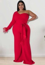 Plus Size Women's Asymmetrical One Shoulder Jumpsuit