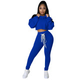 Womens Fashion Lace-Up Open Waist Hooded Two Piece