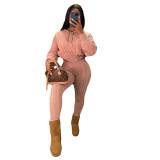 Women Autumn and Winter Solid Color Long Sleeve Sweater + Pant Two-piece Set