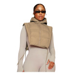 Women Solid zipper with Hood Padding Vest