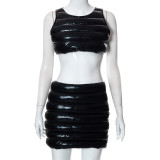 Women autumn and winter sexy Padded vest + skirt two-piece set
