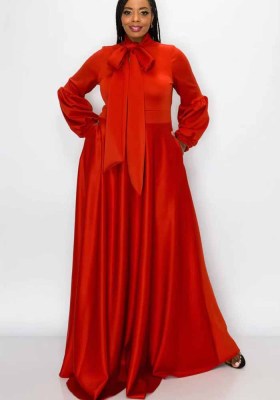 Plus Size Women Solid Long Sleeve Maxi Dress