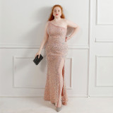 One-Shoulder Long Sequin Plus Size Beauty Formal Party Evening Dress