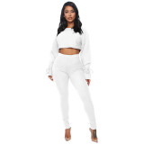 Women'S Fall Women'S Solid Ribbed Bell Bottom Sleeve Two Piece Tracksuits