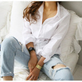 Women Spring And Autumn Solid Color Long Sleeve Shirt Ol Professional Slim Fit Turndown Collar Shirt