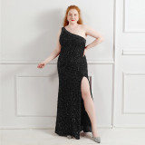 One-Shoulder Long Sequin Plus Size Beauty Formal Party Evening Dress