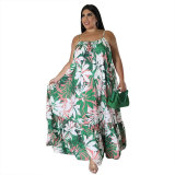 Summer Sexy Plus Size Women'S Fashion Print Strap Long Maxi Dress