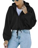 Women'S Fall/Winter Solid Zip Hood Drawstring Loose Hoodies Fashion Coat