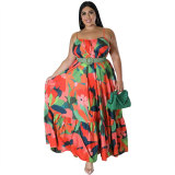Summer Sexy Plus Size Women'S Fashion Print Strap Long Maxi Dress