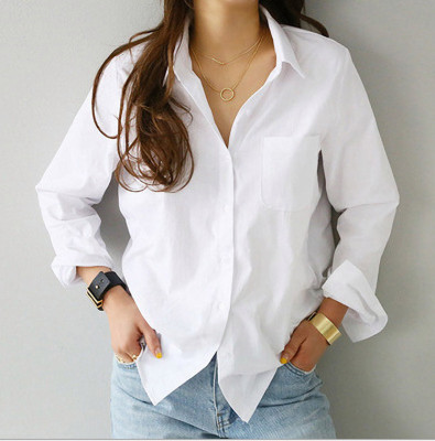 Women Spring And Autumn Solid Color Long Sleeve Shirt Ol Professional Slim Fit Turndown Collar Shirt