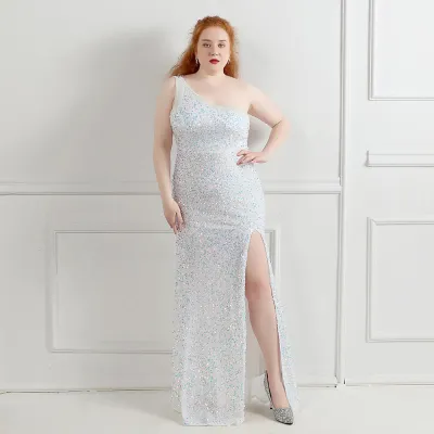 One-Shoulder Long Sequin Plus Size Beauty Formal Party Evening Dress