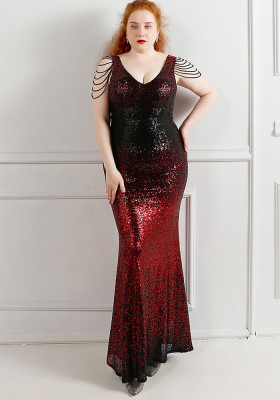 Plus Size Beauty Long Sequin Formal Party Evening Dress