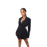 Women'S Fashion Casual Fall Winter Turndown Collar Low Back Blazer Dress