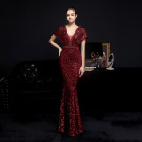 Plus Size Beauty Long Sequins Costume Formal Party Evening Dress