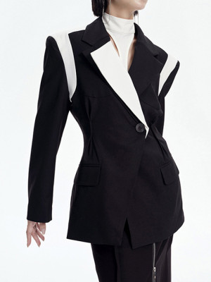 Women Trendy Black and White Contrast Patchwork Blazer