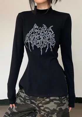 Women Autumn Printed Half Turtleneck Long Sleeve T-Shirt