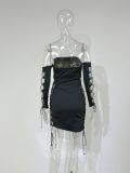 Women Cutout Strapless Lace-Up Sexy Dress