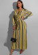 Plus Size Women Striped Turndown Collar Long Sleeve Dress