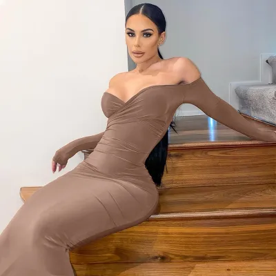 Women Autumn Sexy V-Neck Long Sleeve Dress