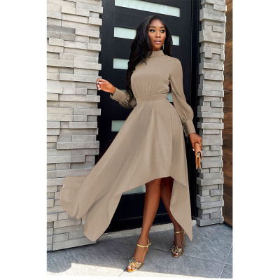 Women's Sexy Fashion Pleated Long Sleeve Solid Color Dress